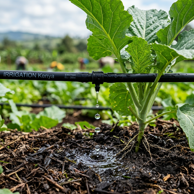Precision drip irrigation lines delivering water to crops