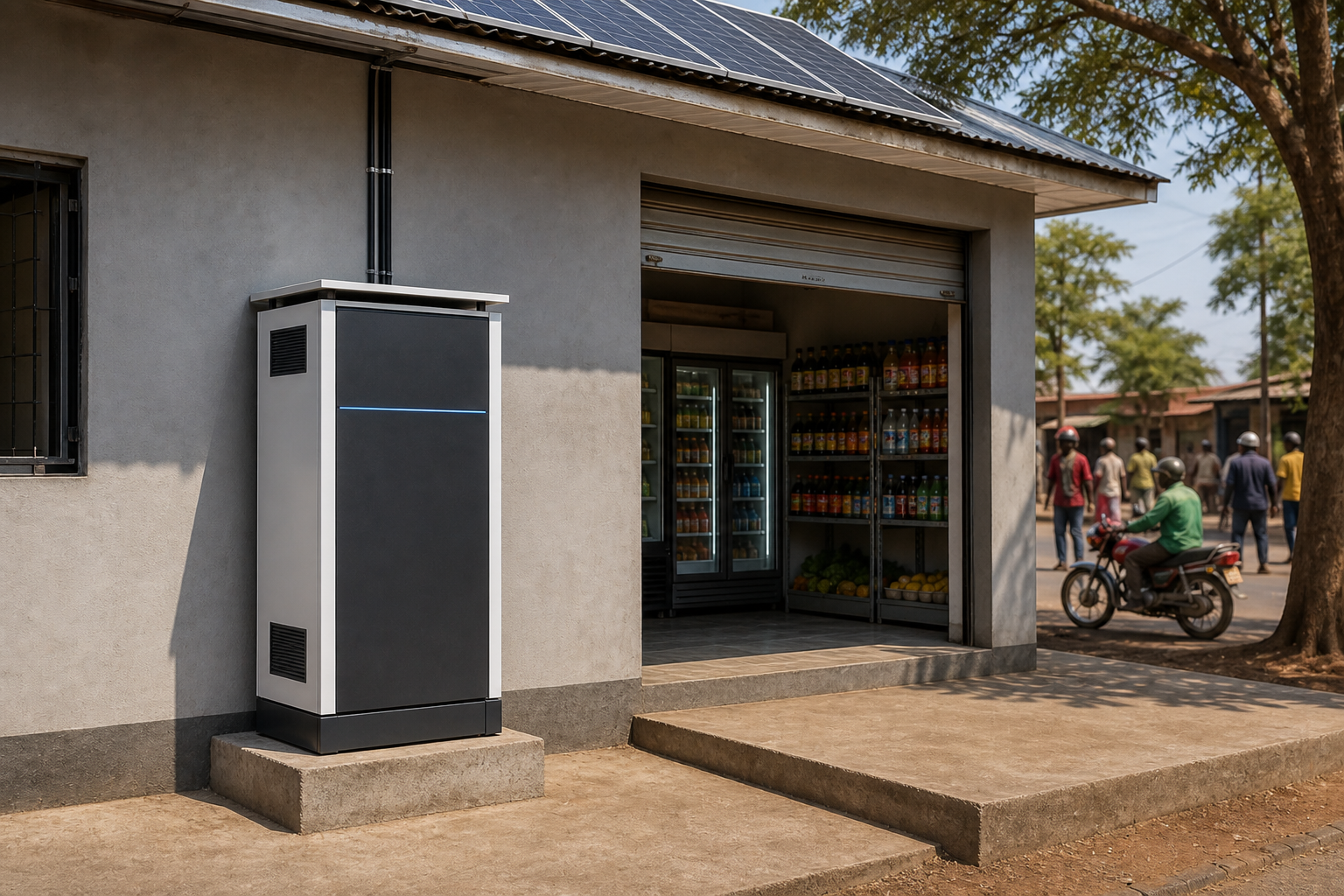 Precifarm Pod at a Kenyan SME retail site with rooftop solar