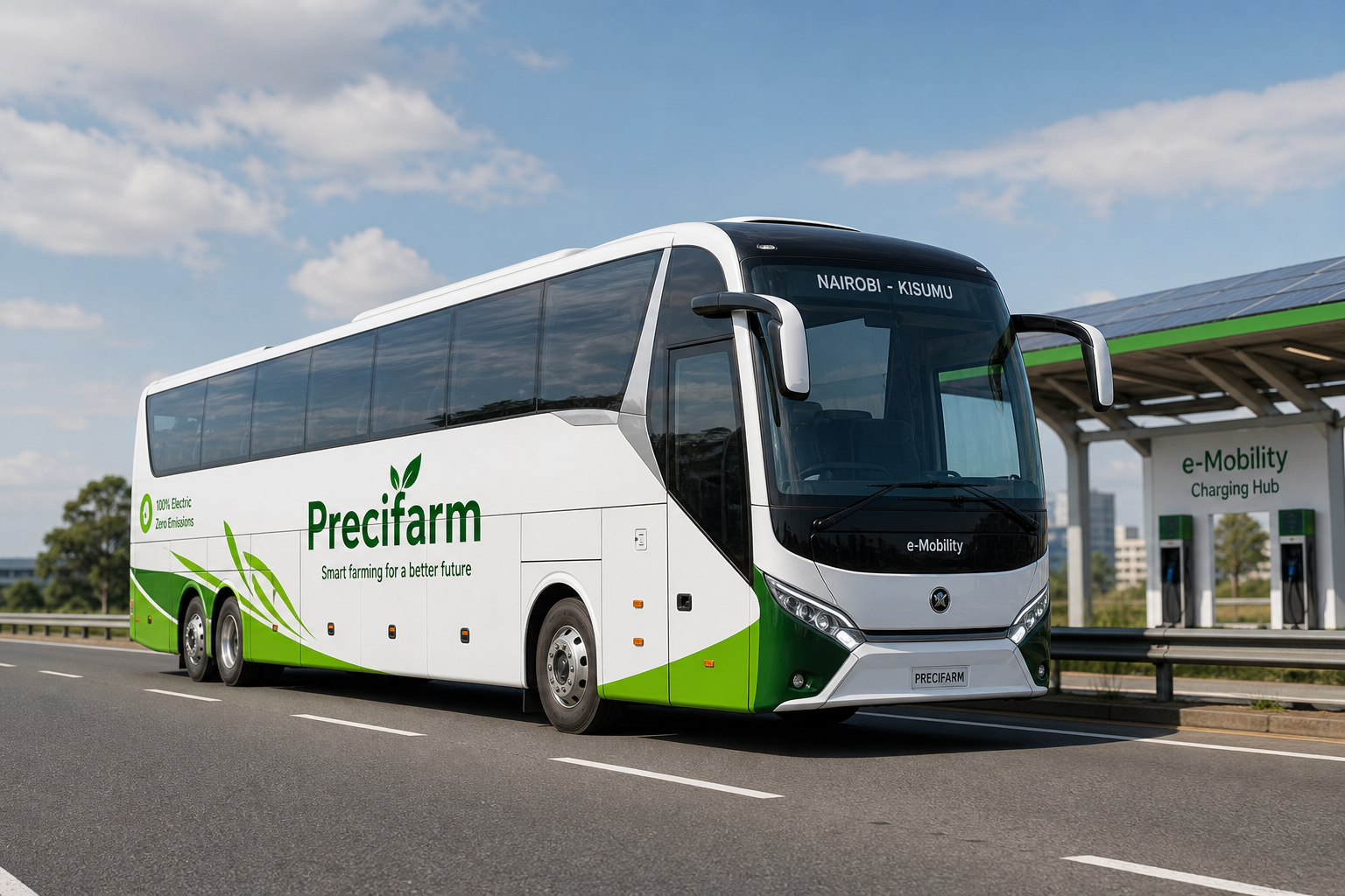 Precifarm electric bus on route